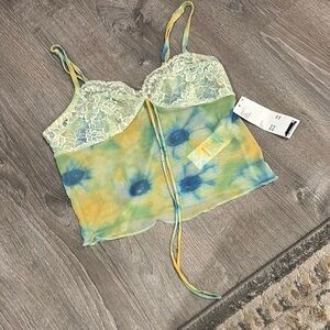NWT UO sheer Y2K style cami with adjustable straps and lace trim
